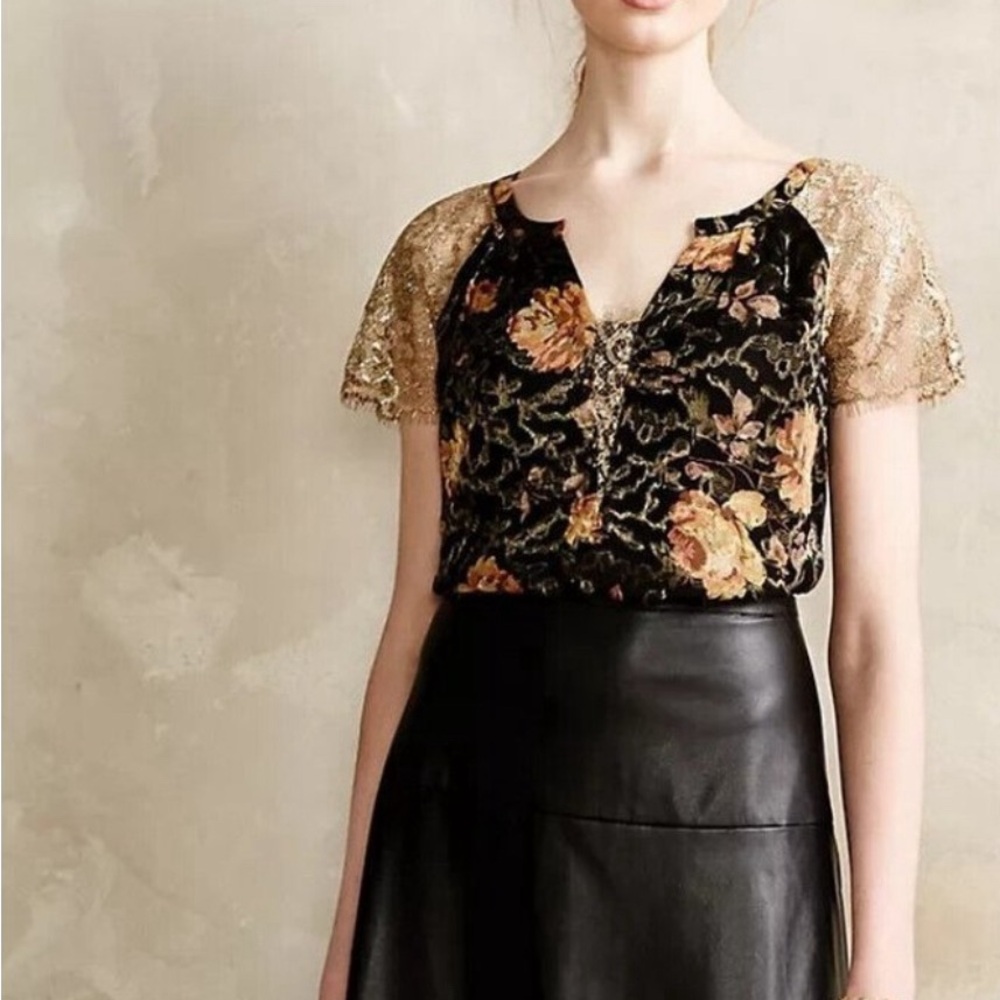 Anthropologie HD In Paris Disa Floral Burnout Silk Lace
Sleeve Top size 0